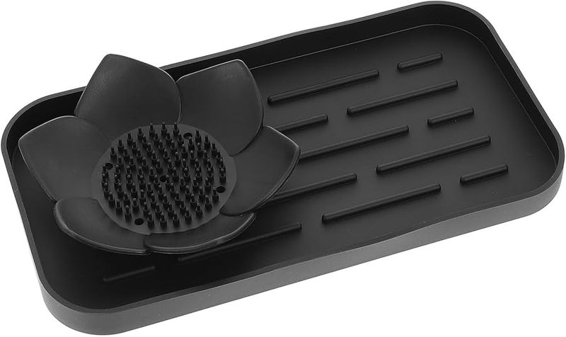 Lotus Leaf Design Silicone Soap Holder with Draining Tray for Bathroom Kitchen Sink - Image 1